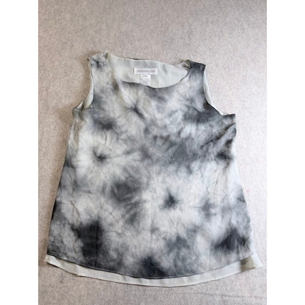Jones New York Top Womens 8 Grey Silk Tie Dye Sleeveless Layered Classic Blouse